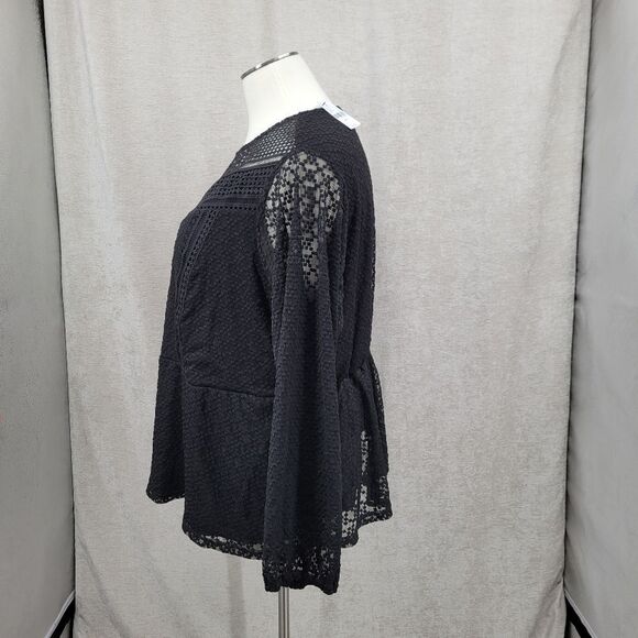 Lane Bryant Black Mock-Neck Illusion Lace Peplum Blouse Women's Plus Size 30/32 - Picture 9 of 16